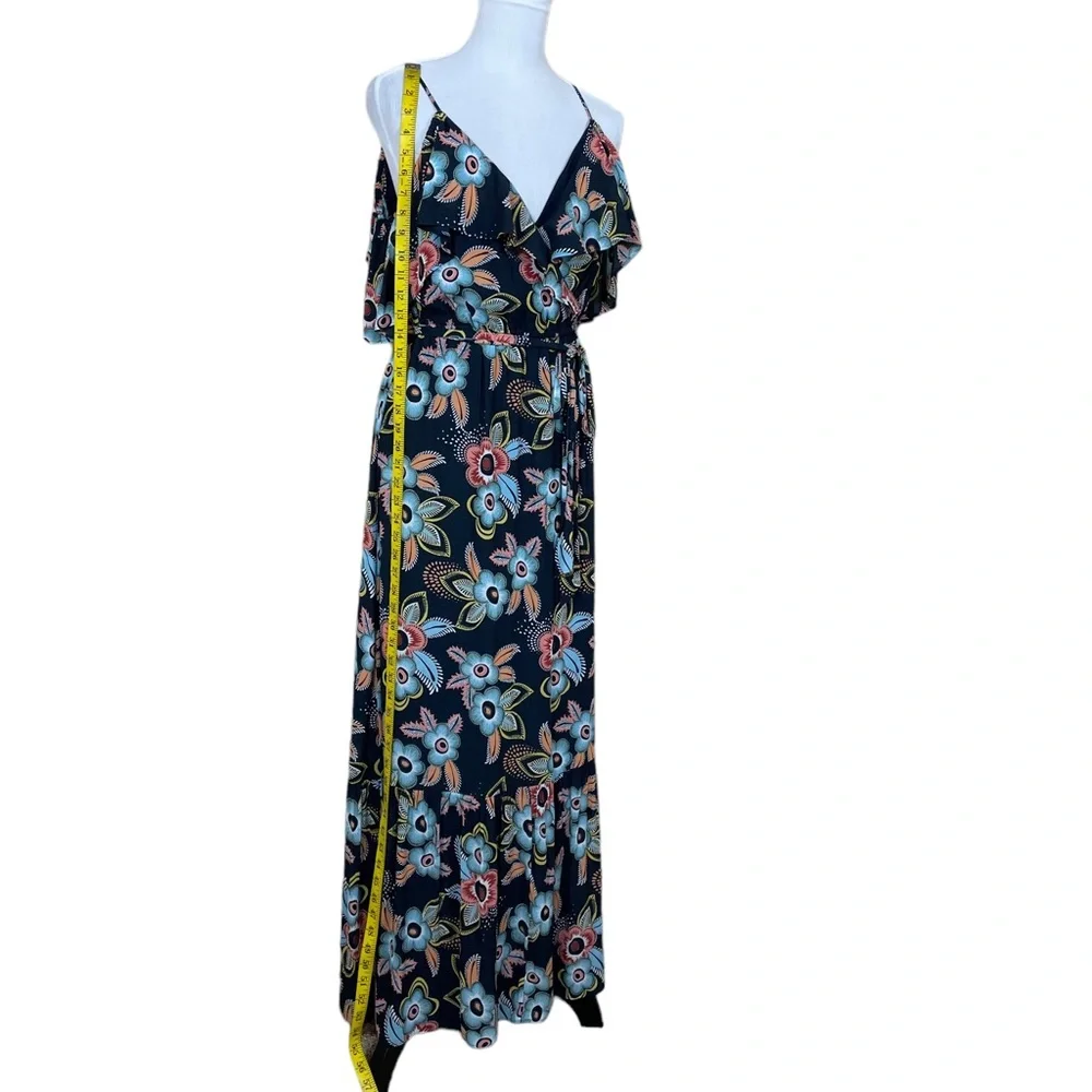 EUC Ann Taylor LOFT Muliticolor Floral Cold Shoulder Ruffle Maxi Dress